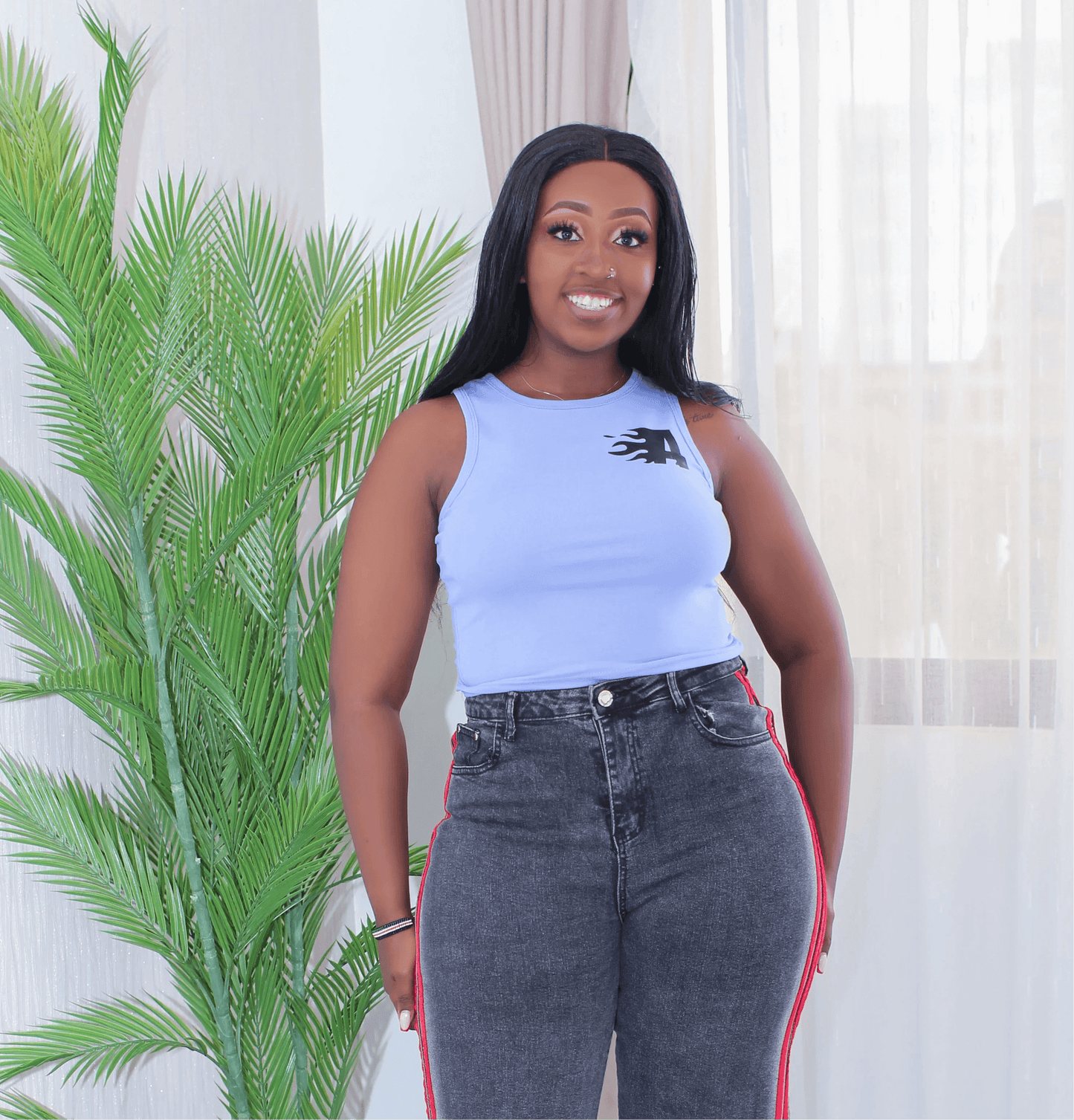 Flame Ribbed Tank- White - Minichic collection