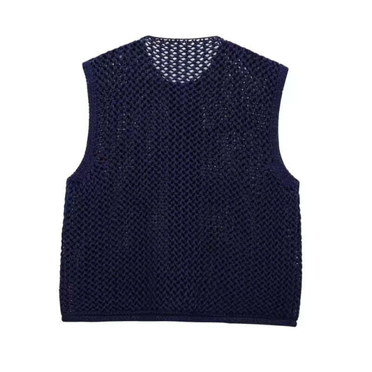 Navy blue Knit Button Crop Top