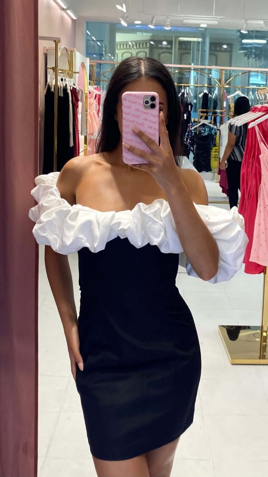 Black Ruffle Off-Shoulder Dress – Chic & Classy