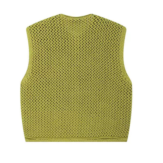 Olive Green Knit Button Crop Top