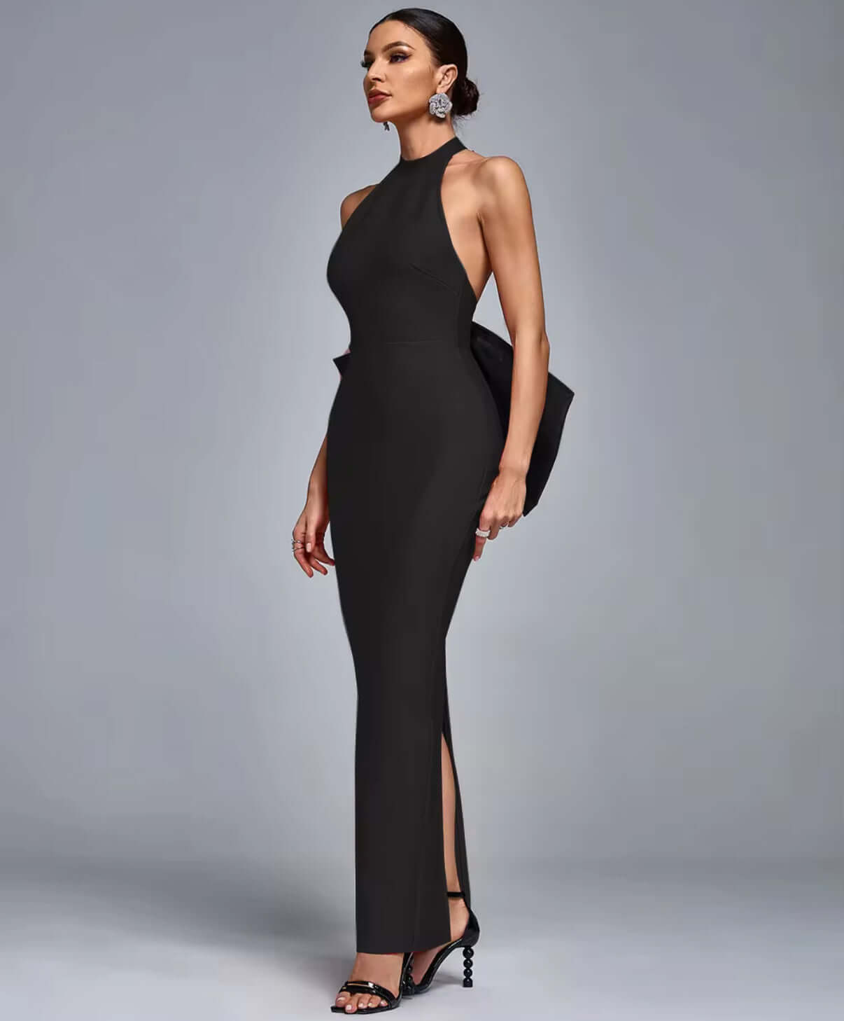 Backless Black Bodycon Midi Dress – Bold & Sultry