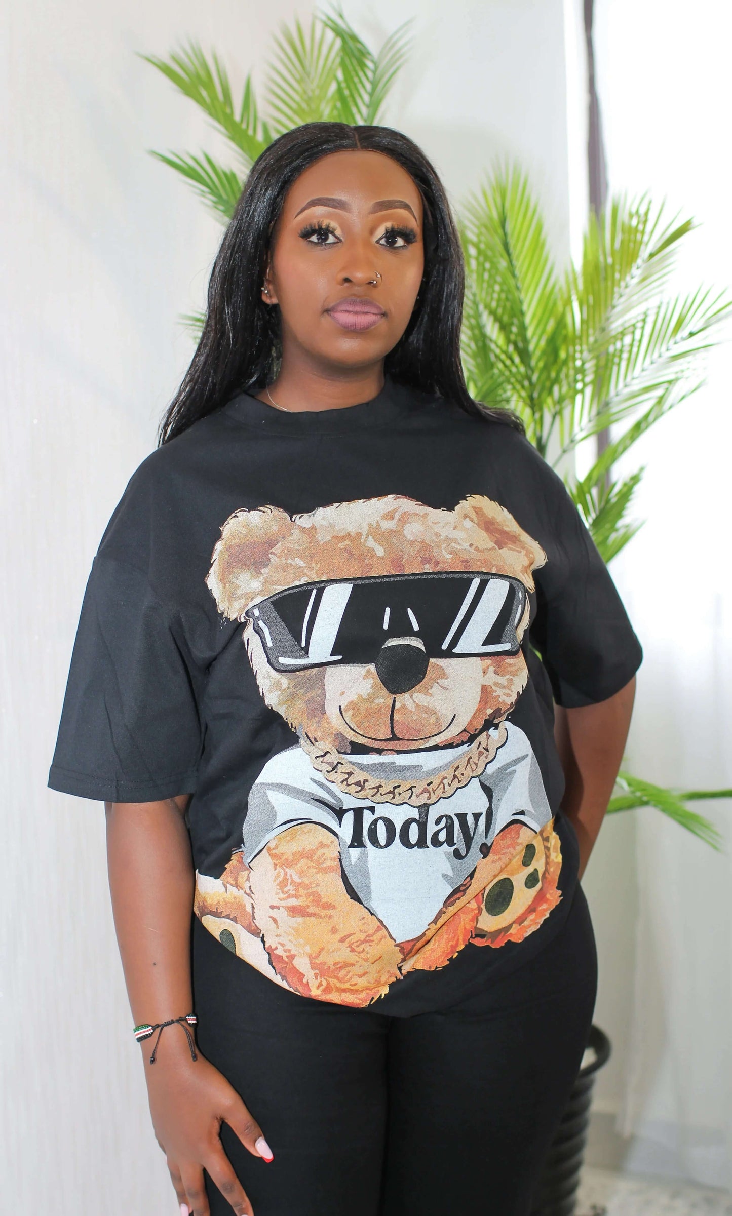 Teddy Vibes Graphic T-Shirt β Black | Casual Tee for Women - Minichic collection