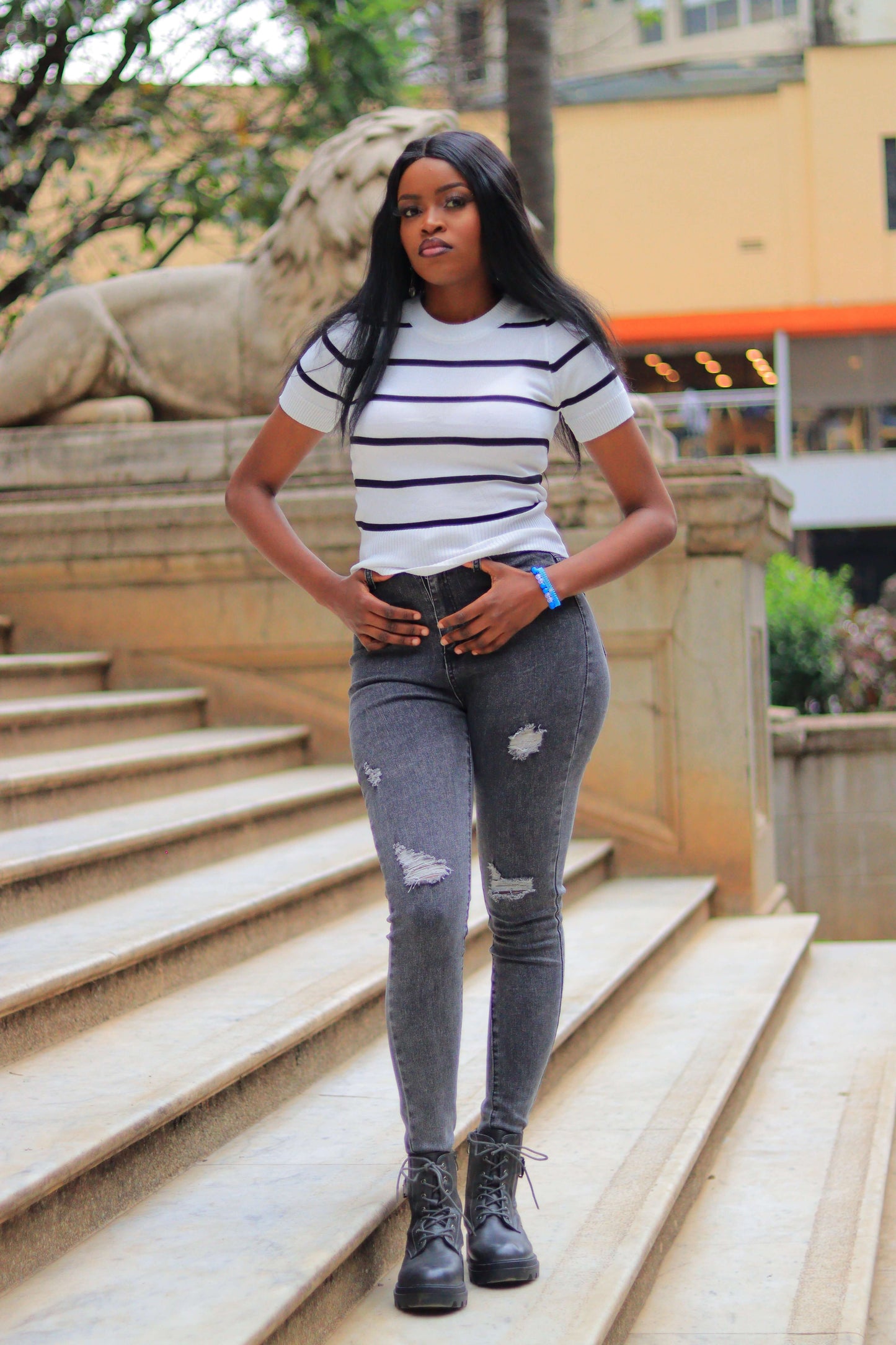 White Striped Knit Crop Top