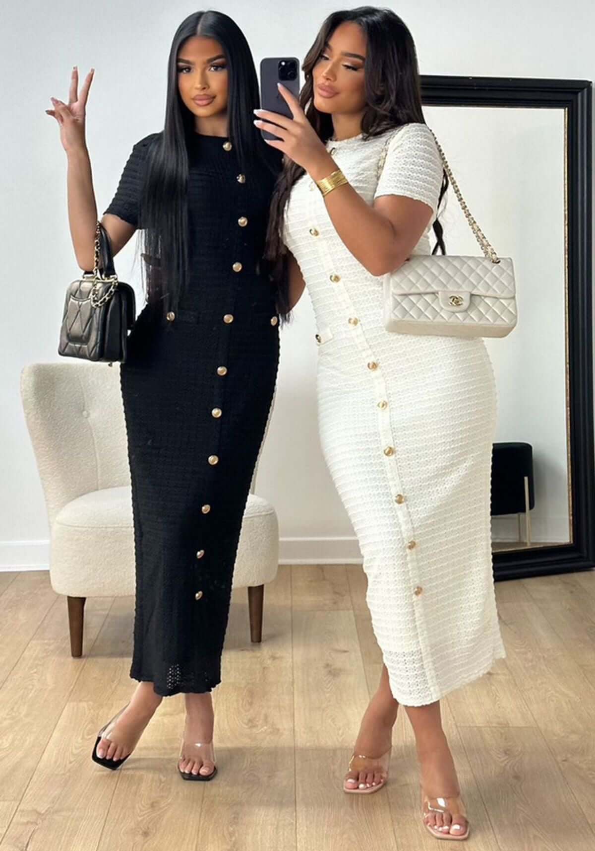 Pearl Luxe Tweed Midi Dress