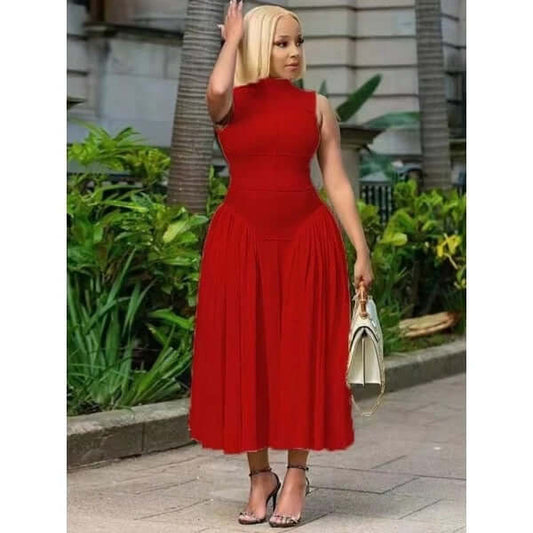 Red Pleated Midi Dress – Classy, Modest & Elegant