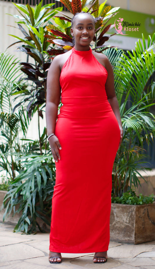 Backless Red Bodycon Midi Dress – Bold & Sultry