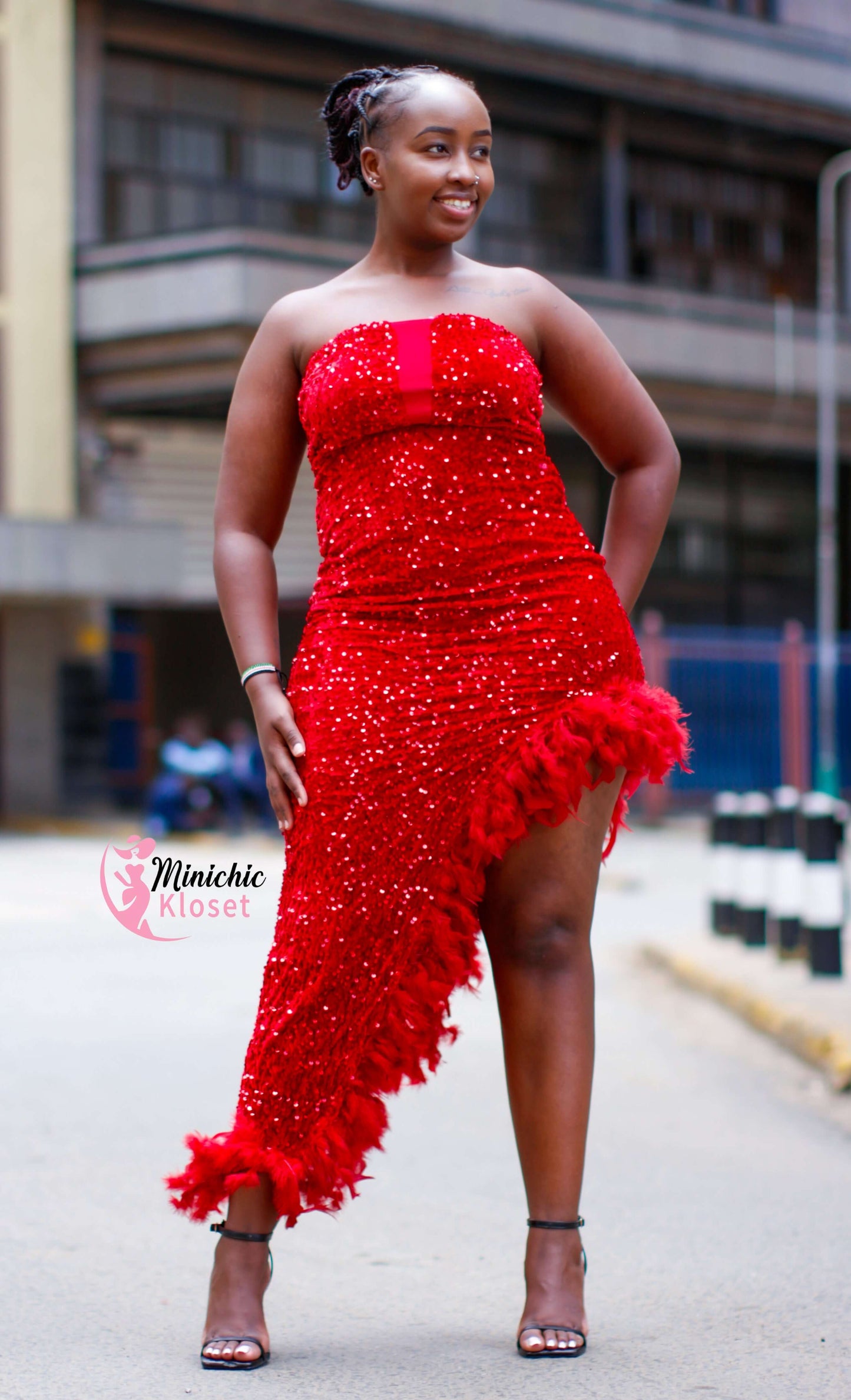 Red One-Shoulder Sequin Dress – Glamorous Party Look