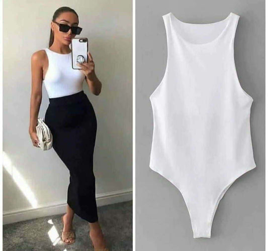 Essential White Ribbed Sleeveless Bodysuit