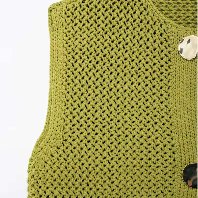 Olive Green Knit Button Crop Top