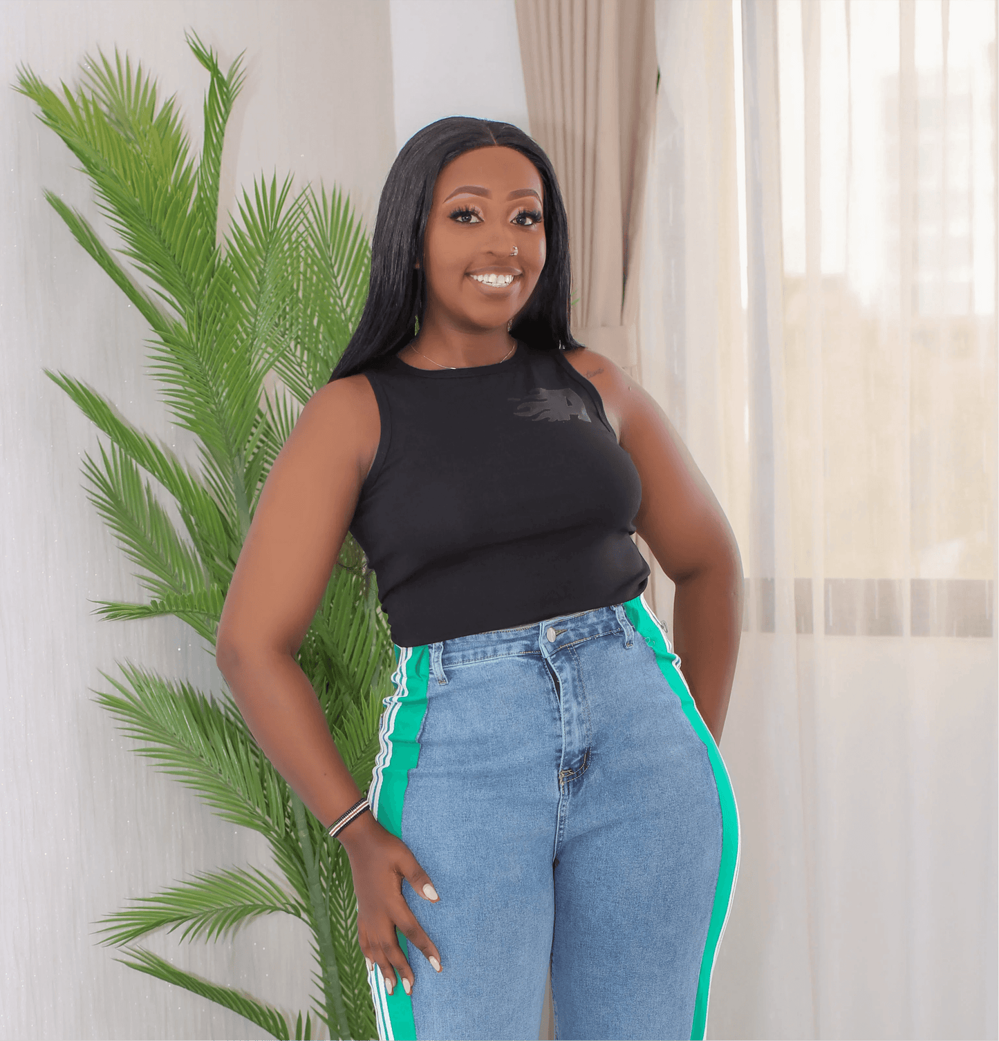 Flame Ribbed Tank- Black - Minichic collection 