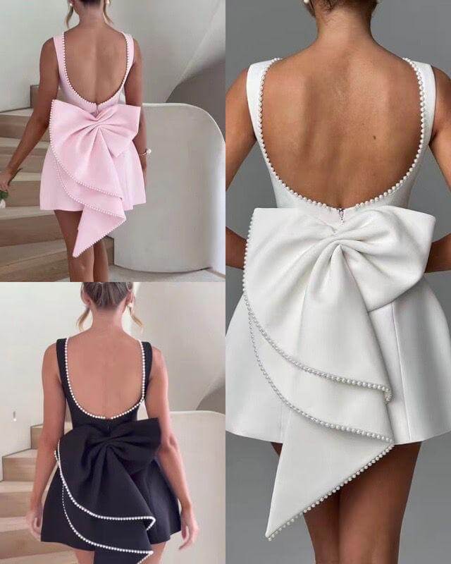 Black Back-Bow Mini Dress – Elegant & Chic