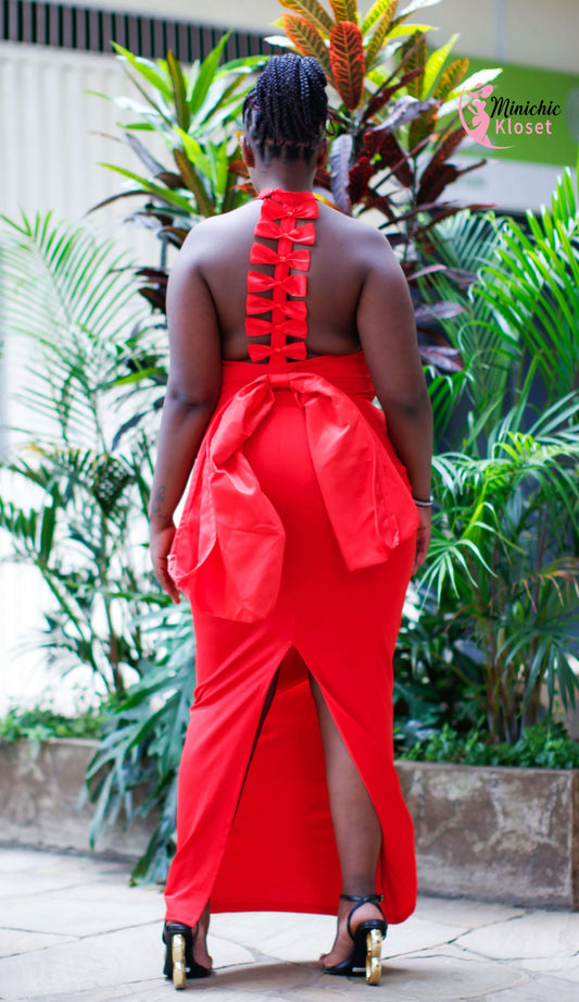 Backless Red Bodycon Midi Dress – Bold & Sultry