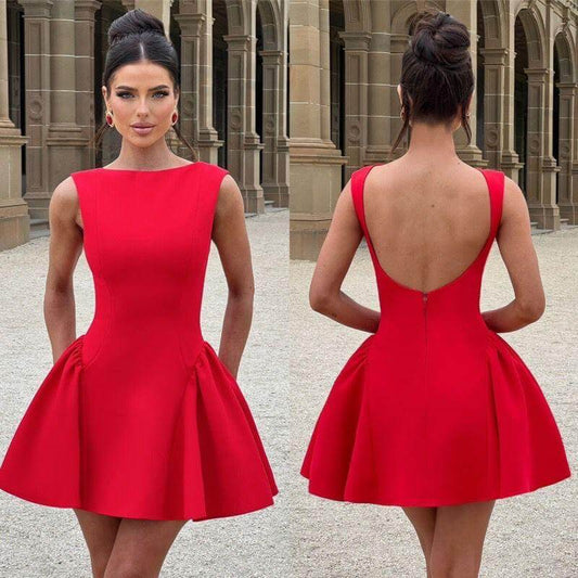 Red Back-Bow Mini Dress – Elegant & Chic