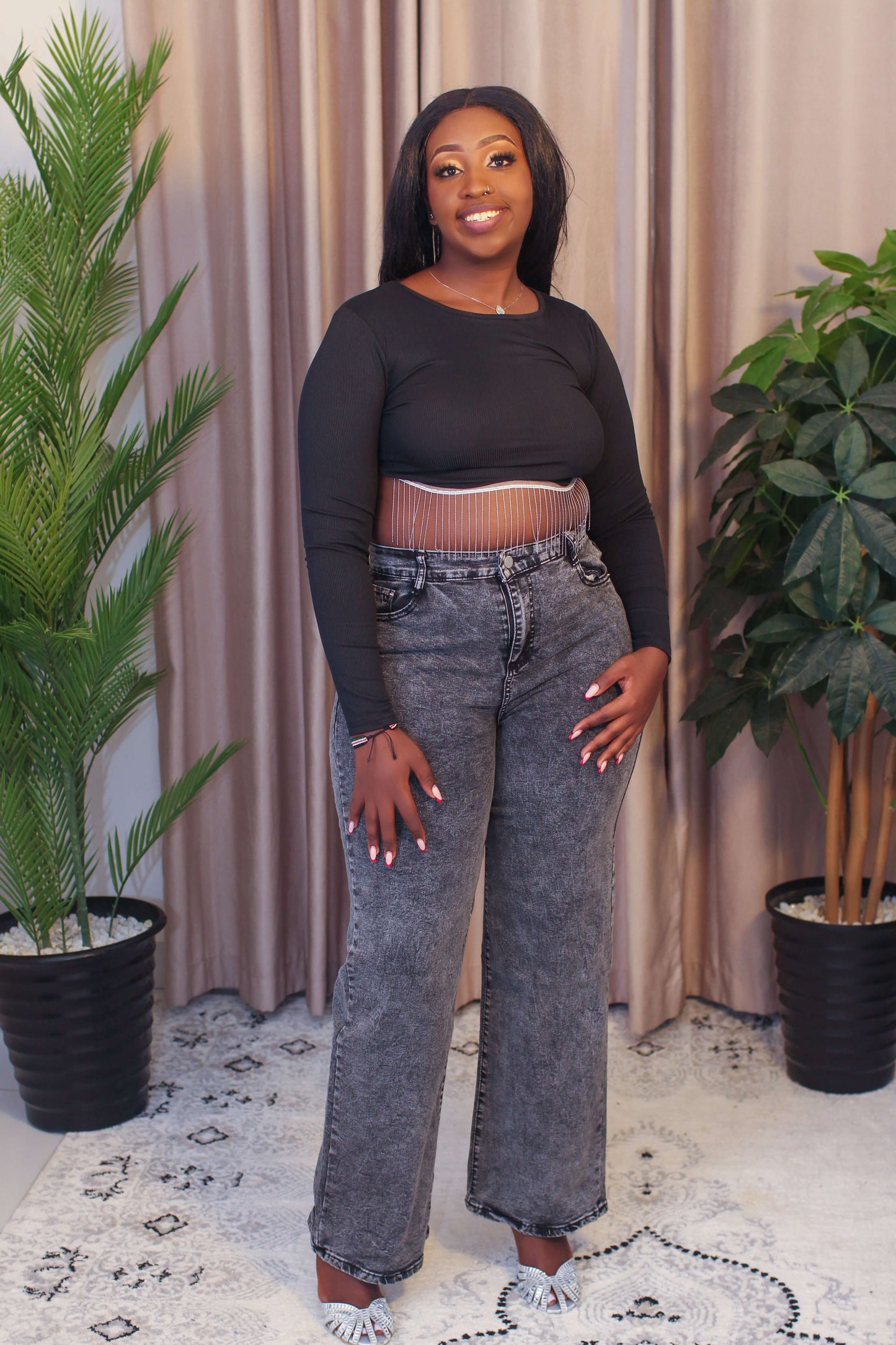 Acid Wash High-Waist Mom Jeans – Grey