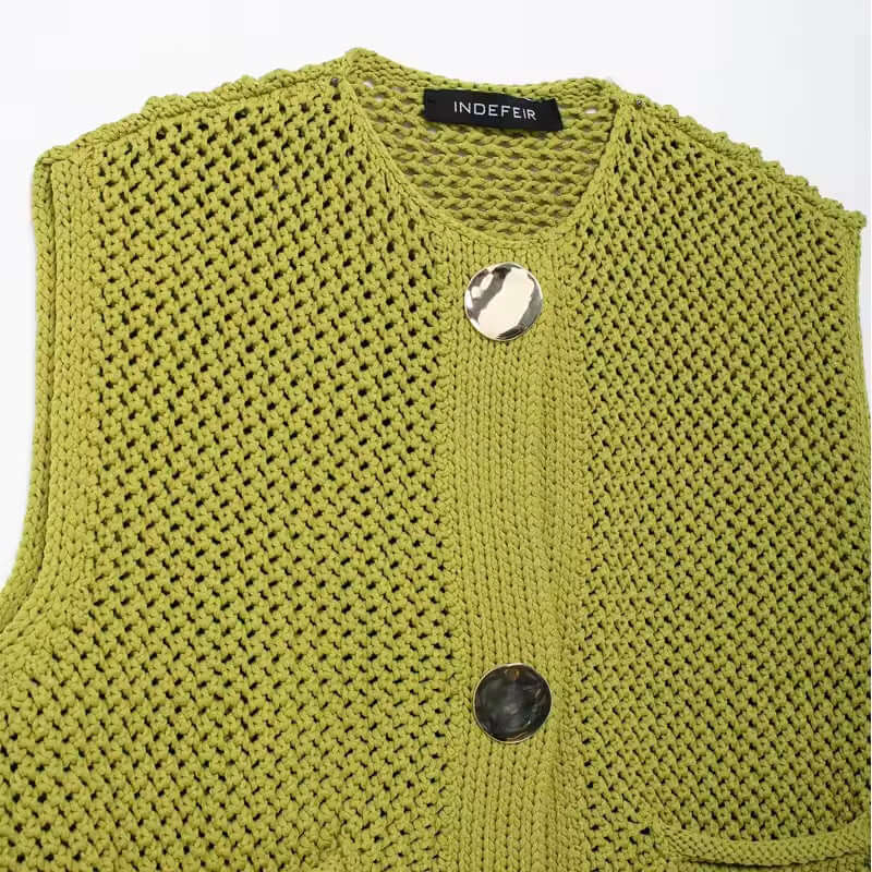 Olive Green Knit Button Crop Top
