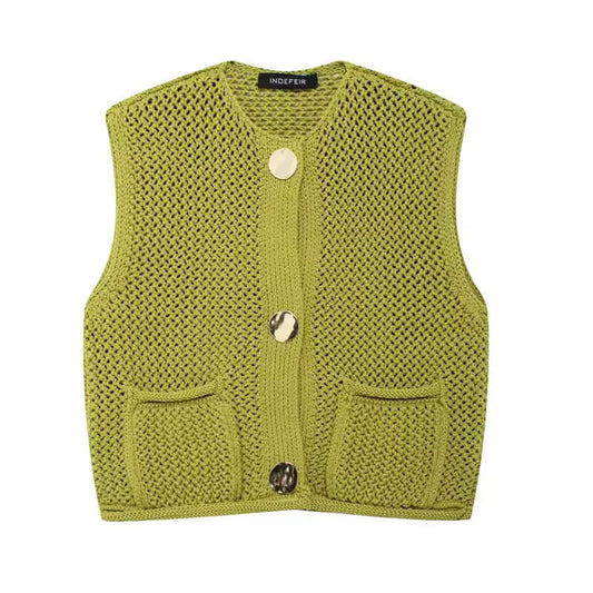 Olive Green Knit Button Crop Top