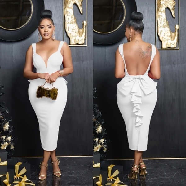 Sultry Bodycon Midi Dress – White