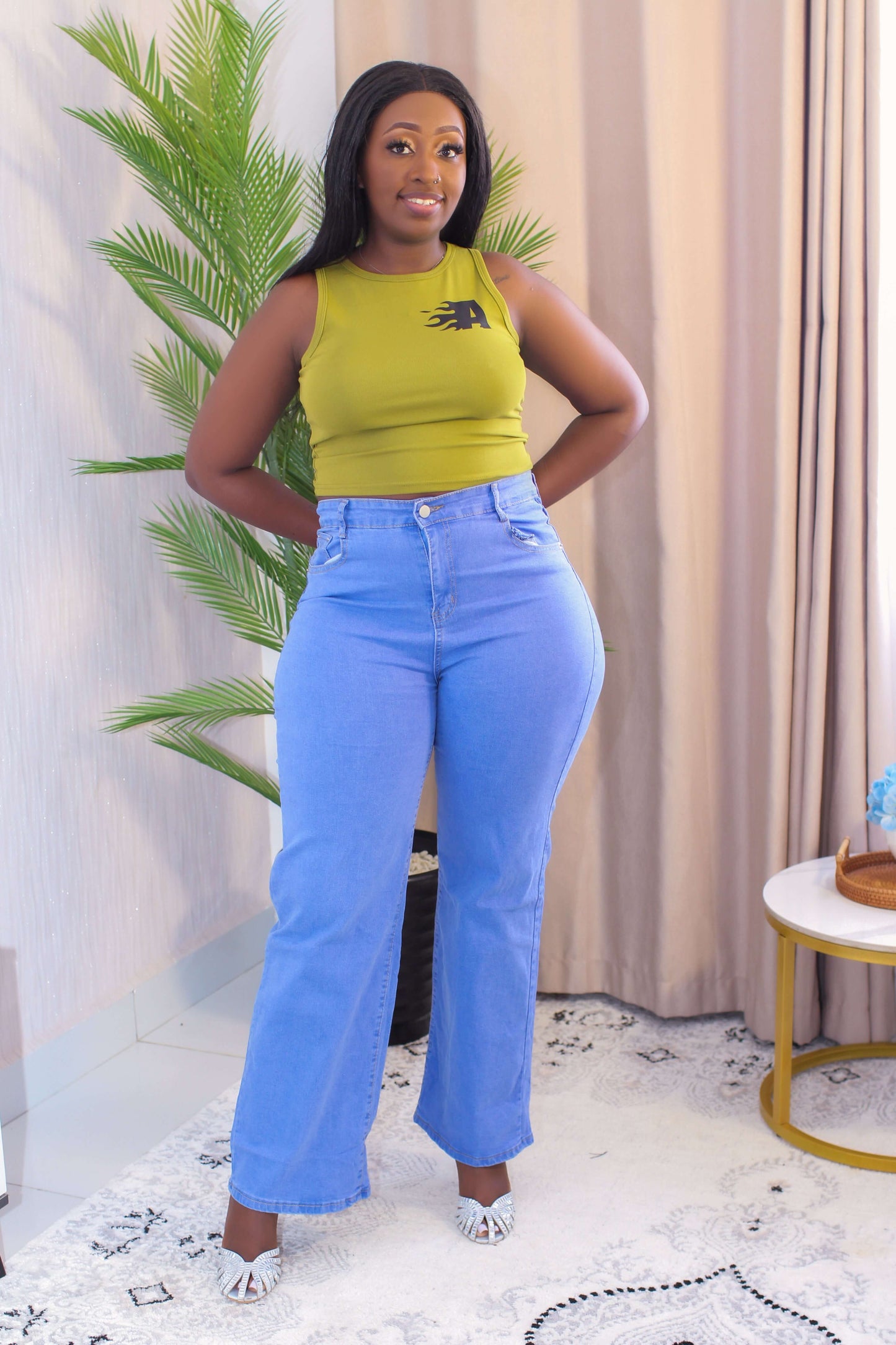 High-Waist Slim Fit Trousers – Electric Blue