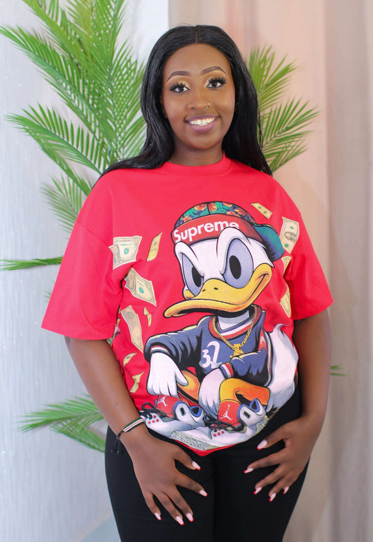 Bold Red Cartoon Graphic Tee – Unisex - Minichic collection 