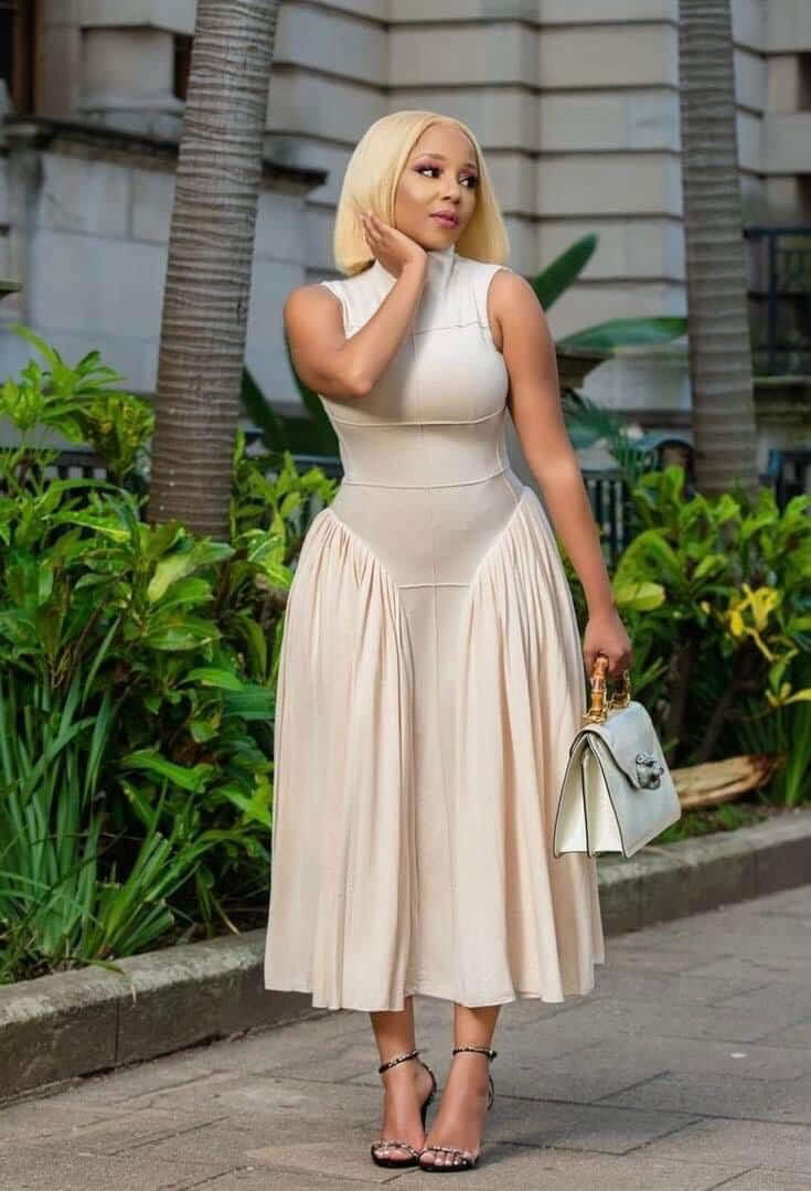 Beige Pleated Midi Dress – Classy, Modest & Elegant