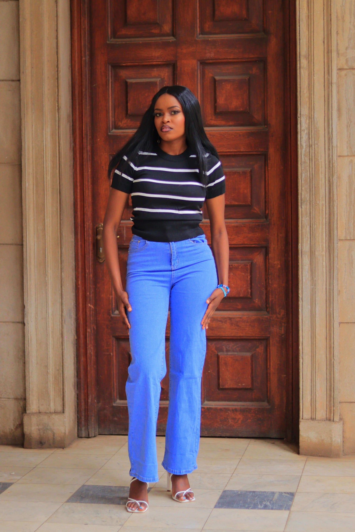 Black Striped Knit Crop Top