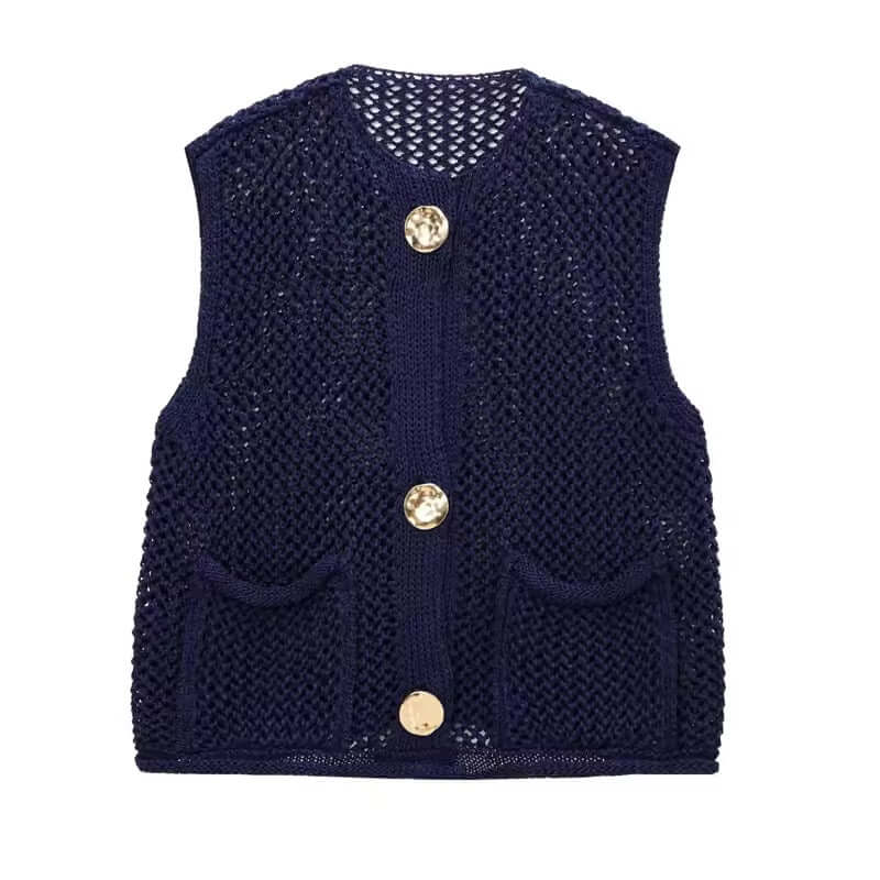Navy blue Knit Button Crop Top