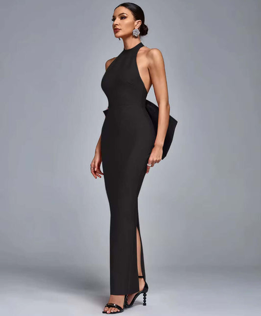 Backless Black Bodycon Midi Dress – Bold & Sultry