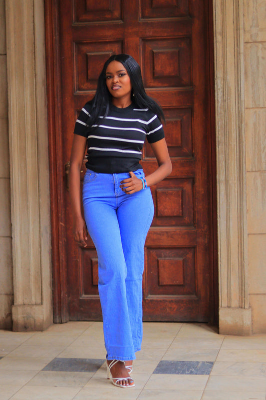 Black Striped Knit Crop Top