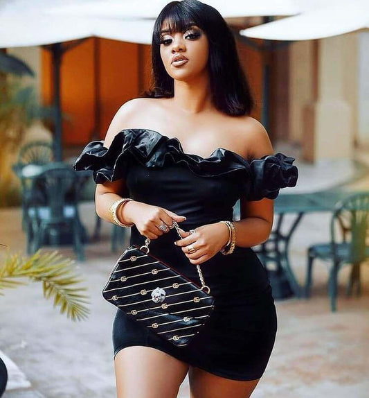 All Black Ruffle Off-Shoulder Dress – Chic & Classy